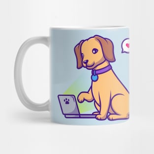 Cute Dog Playing Laptop Cartoon Mug